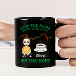 Personalized Stock Trends Cartoon Character 11 oz 15 oz Ceramic Coffee Mug with Name Birthday Anniversary Gift for Men Stock Investors
