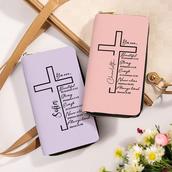 Henkilökohtainen Raamattu Cross Portable PU Nahka Lompakko nimi Syntymäpäivä Vuosipäivä Ristiäiset Joululahja naisille Christian