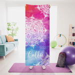 Personalised Watercolour Lotus Datura Flower Super Absorbent Yoga Towel with Name and Pocket Sports Accessories Birthday Gift for Woman