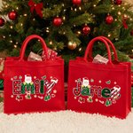 Personalized Santa Claus Christmas Theme Alphabet Large Red Jute Tote Bag with Name Christmas Festival Party Gift for Kids Family Friends