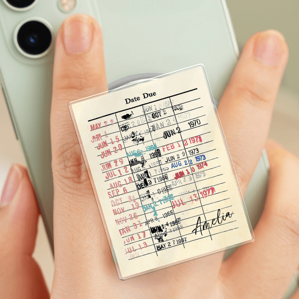 Personalized Retro Library Card Acrylic Name Magnetic Phone Grip Mobile Phone Accessories Birthday Gift for Bookworms