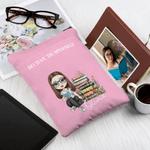 Personalized Flower Book Cartoon Character Book Sleeve Cover with Name and Title Birthday Gift for Friend Bookworm