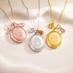 Collar personalizado con relicario para foto y piedra de nacimiento con colgante de cruz o inicial regalo cristiano de cumpleaños para mujer