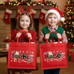 Personalized Santa Claus Christmas Theme Alphabet Large Red Jute Tote Bag with Name Christmas Festival Party Gift for Kids Family Friends