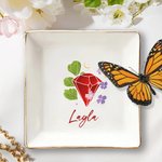 Personalized Birthstone Ceramic Square Trinket Jewellery Dish with Name Birthday Wedding Engagement Gift for Girls Women
