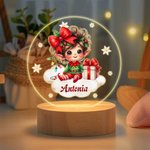 Luz nocturna LED personalizada con nombre y base de madera decoración para habitación regalo de Navidad para bebés y niños