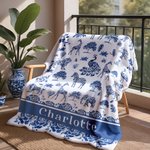 Personalized Toile De Jouy Zebra Giraffe Wild Animals Soft Throw Blanket with Name Home Decor Birthday Christmas Gift for Kid Family