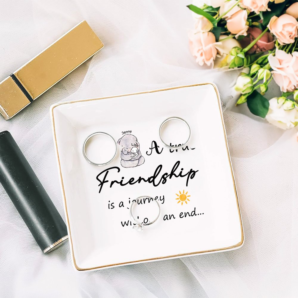 Personalised Elephant Bunny A True Friendship Ceramic Jewellery Dish with Name Birthday Friendship Gift for Women 5
