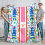 Personalisierte Floral Chinoiserie weiche Decke mit Monogramm Home Decor Geburtstagsgeschenk für Frauen