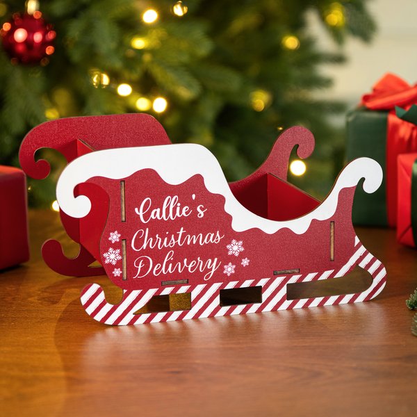 Spersonalizowane drewniane pudełko na prezenty z imieniem i nazwiskiem Santa Sleigh Home Decor Christmas Party Favors for Kid Family Friend