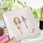 Personalisierte Cartoon-Charakter Bogen Geburt Blume Keramik Trinket Schmuck Schale mit Namen Geburtstag Anerkennung Geschenk für Frauen medizinisches Personal