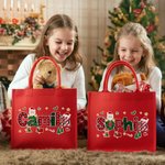 Personalized Santa Claus Christmas Theme Alphabet Large Red Jute Tote Bag with Name Christmas Festival Party Gift for Kids Family Friends