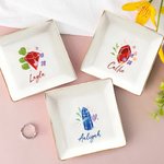Personalized Birthstone Ceramic Square Trinket Jewellery Dish with Name Birthday Wedding Engagement Gift for Girls Women