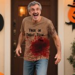 Personalised Horror Bloody Printed Soft Funny Men's T-shirt with Name and Text Trick or Treat Spooky Season Halloween Gift for Men