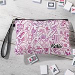 Gepersonaliseerde Multicolor Mahjong Naam Linnen Handtas met Rits en Polsband Draagbaar Accessoire Mahjong Nacht Vakantiegeschenk voor Mahjong Liefhebbers