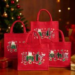 Personalized Santa Claus Christmas Theme Alphabet Large Red Jute Tote Bag with Name Christmas Festival Party Gift for Kids Family Friends