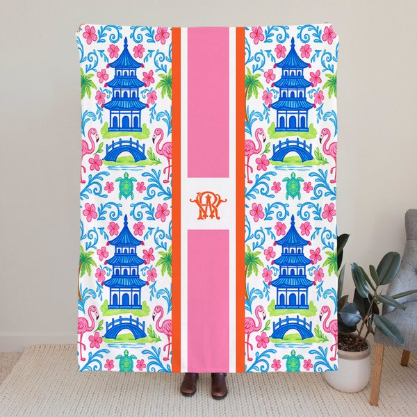 Personalisierte Floral Chinoiserie weiche Decke mit Monogramm Home Decor Geburtstagsgeschenk für Frauen