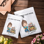 Personalized Flower Book Cartoon Character Book Sleeve Cover with Name and Title Birthday Gift for Friend Bookworm