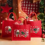 Personalized Santa Claus Christmas Theme Alphabet Large Red Jute Tote Bag with Name Christmas Festival Party Gift for Kids Family Friends