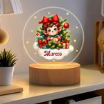 Luz nocturna LED personalizada con nombre y base de madera decoración para habitación regalo de Navidad para bebés y niños