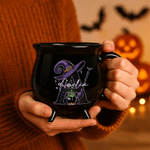 Spersonalizowany ceramiczny kubek na kawę z imieniem i nazwiskiem Magiczny kociołek i kapelusz czarownicy z brokatowym napisem Trick or Treat Prezent na Halloween dla kobiet i dzieci