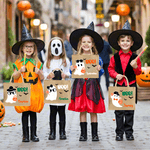 Personalized Boo Cartoon Boy Girl Ghost Large Portable Jute Tote Bag with Name Halloween Festival Gift for Kids