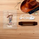 Personalized Cartoon Cowgirl Acrylic LED Night Light with Wooden Base and Name Room Decor Birthday Christmas Gift for Kids Cowgirl Lovers
