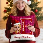 Personalizzato Merry Christmas Cute Cartoon Character Plaid Throw Pillow Cover con nome Home Decor Regalo di Natale per gli amici di famiglia