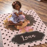 Personalized Polka Dots Cute Cartoon Little Girl Soft Throw Blanket with Name Home Decor Ship from USA Birthday Gift for Black Girl