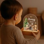 Lámpara de noche de acrílico personalizada con nombre y base de madera de animales de la selva Acuarela Decoración de habitaciones Regalo de cumpleaños de Navidad para niñas Niños