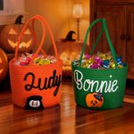 Personalized Pumpkin Ghost Face Photo Halloween Theme Cotton Rope Basket with Name Trick or Treat Halloween Gift for Girl Boy Children