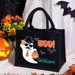 Spersonalizowana duża przenośna czarna torba na ramię z imieniem i nazwiskiem na Halloween dla dzieci