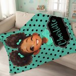Personalized Polka Dots Cute Cartoon Little Girl Soft Throw Blanket with Name Home Decor Ship from USA Birthday Gift for Black Girl