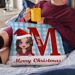 Personalizzato Merry Christmas Cute Cartoon Character Plaid Throw Pillow Cover con nome Home Decor Regalo di Natale per gli amici di famiglia