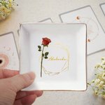 Personalized Golden Edge Birth Flower Ceramic Trinket Jewellery Dish with Name Birthday Wedding Engagement Gift for Women