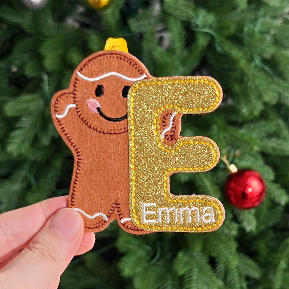 Personalized Gingerbread Man Glitter Initial Ornament with Embroidered Name Christmas Tree Decoration Christmas Gift for Family Friends 6