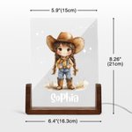 Personalized Cartoon Cowgirl Acrylic LED Night Light with Wooden Base and Name Room Decor Birthday Christmas Gift for Kids Cowgirl Lovers