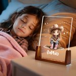 Personalized Cartoon Cowgirl Acrylic LED Night Light with Wooden Base and Name Room Decor Birthday Christmas Gift for Kids Cowgirl Lovers