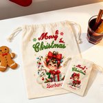 Personalised Merry Christmas Cute Cartoon Elf Canvas Drawstring Gift Bag with Name Christmas Party Favors for Kids Family