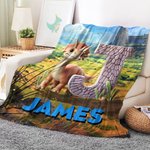 Personalized 3D Dinosaur Multicolor Soft Throw Blanket with Initial and Name Home Decor Christmas Gift for Kids