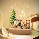 Lámpara de noche de acrílico personalizada con nombre y base de madera de animales de la selva Acuarela Decoración de habitaciones Regalo de cumpleaños de Navidad para niñas Niños