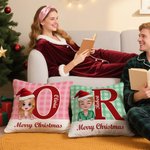 Personalizzato Merry Christmas Cute Cartoon Character Plaid Throw Pillow Cover con nome Home Decor Regalo di Natale per gli amici di famiglia
