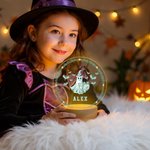 Personalized Toile De Jouy Spooky Ghost Pumpkin LED Night Light with Name and Wooden Base Home Decor Halloween Gift for Kids Family