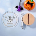 Personalized Toile De Jouy Spooky Ghost Pumpkin LED Night Light with Name and Wooden Base Home Decor Halloween Gift for Kids Family