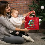 Cappello di Babbo Natale personalizzato con luci colorate Borsa regalo riutilizzabile in iuta rossa con iniziali e nome Regalo di Natale per la famiglia e i bambini