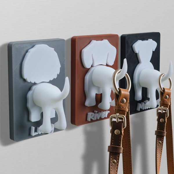 Personalised 3D-Printed Dog Silhouette Butt Leash Holder with Name Wall Decor Birthday Housewarming Gift for Dog Lover Owner
