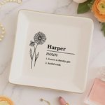 Personalised Birth Flower Ceramic Trinket Jewellery Dish with Name Definition Beautiful Home Decor Birthday Wedding Bridesmaid Gift for Women