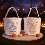 Spersonalizowany kosz na Halloween z imieniem i nazwiskiem Spooky Ghost Pumpkin Toile De Jouy Halloween Party Gift for Kids Family