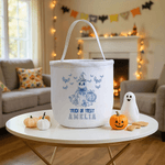 Personalisierte Spooky Ghost Kürbis Toile De Jouy Leinwand Halloween Korb mit Namen Halloween Party Geschenk für Kinder Familie