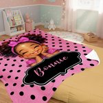 Personalisierte Polka Dots niedlichen Cartoon kleines Mädchen weiche Decke mit Namen Home Decor Geburtstagsgeschenk für schwarze Mädchen werfen